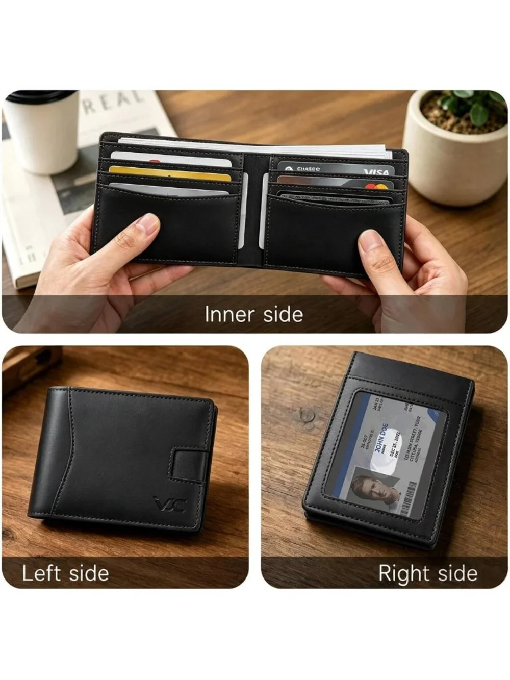 Slim Minimalist RFID Blocking Bifold Wallet for Men - Genuine Leather, ID